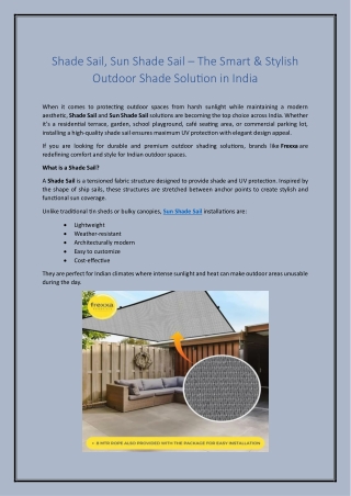 Shade Sail, Sun Shade Sail – The Smart & Stylish Outdoor Shade Solution in India