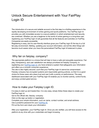 Unlock Secure Entertainment with Your FairPlay Login ID