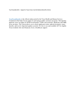 YourTexasBenefits Login – SNAP, Medicaid & Cash Assistance Portal