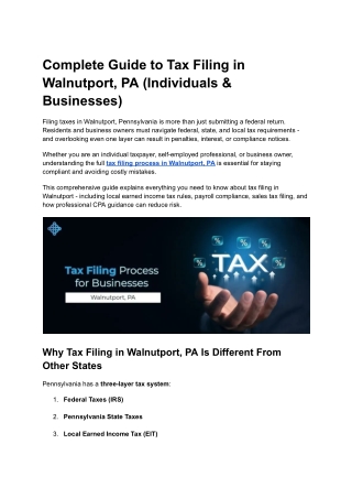 Complete Guide to Tax Filing in Walnutport, PA (Individuals & Businesses)