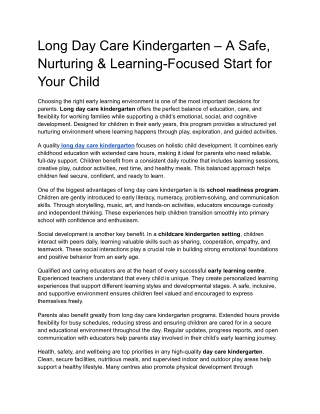 Long Day Care Kindergarten