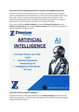 Generative AI Tools: Revitalizing Innovation, Creativity, and Intelligent Automa