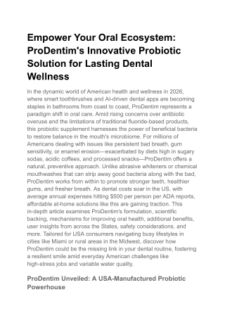 Empower Your Oral Ecosystem ProDentim's Innovative Probiotic Solution for Lasting Dental Wellness