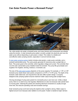 Can Solar Panels Power a Borewell Pump_