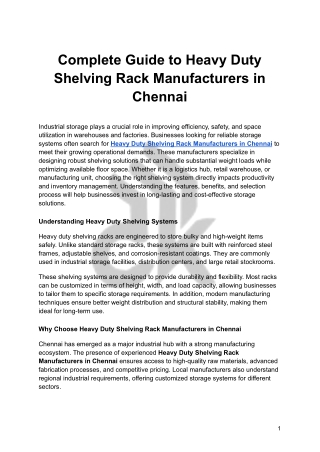 Complete Guide to Heavy Duty Shelving Rack Manufacturers in Chennai