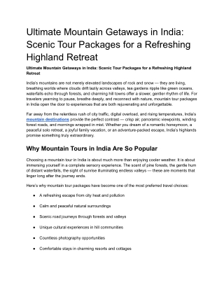 Explore the Best Mountain Tours in India