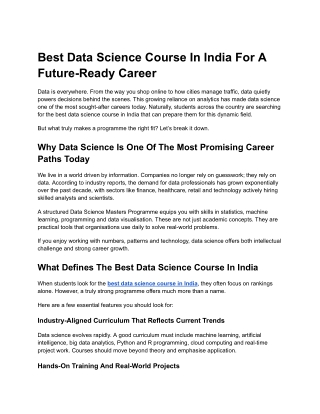 Best Data Science Course In India For A Future-Ready Career