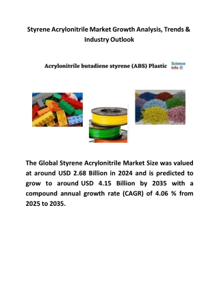 Styrene Acrylonitrile Market Growth Analysis, Trends & Industry Outlook