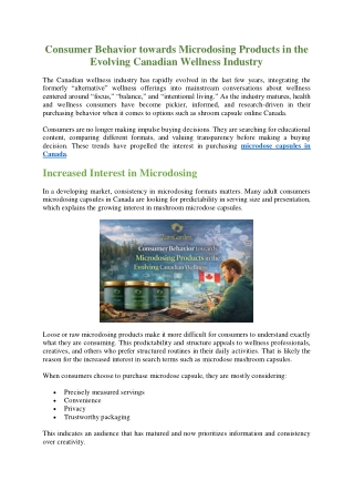 Consumer Behavior towards Microdosing Products in the Evolving Canadian Wellness Industry