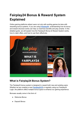 Fairplay24 Bonus & Reward System Explained