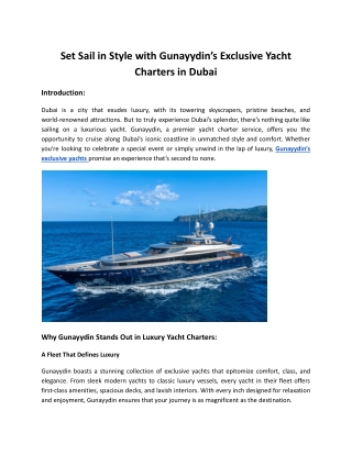 Exclusive yacht rental in dubai | Gunayydin