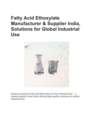 Fatty Acid Ethoxylate Manufacturer & Supplier India