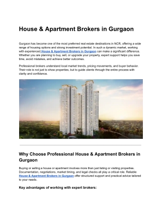 House & Apartment Brokers in Gurgaon