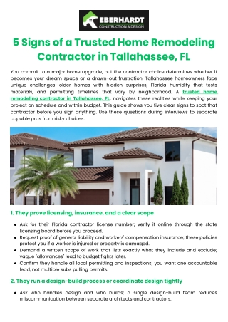 5 Signs of a Trusted Home Remodeling Contractor in Tallahassee, FL