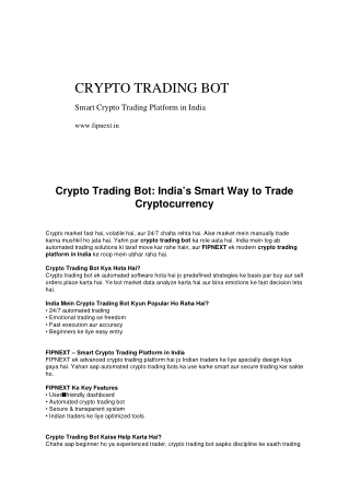 Crypto Trading Bot | Smart Crypto Trading Platform in India – FIPNEXT