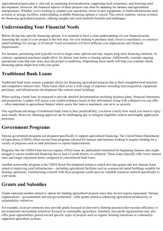 Exploring Financing Options Specifically For Agricultural Projects!