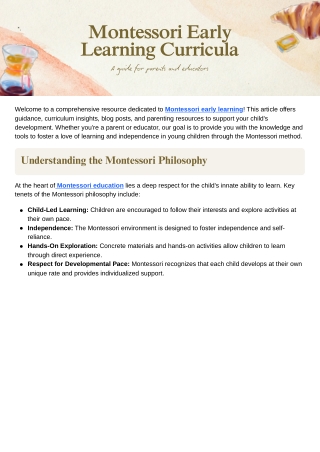 Montessori Curriculum Guidance for Parents & Educators