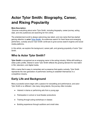 Actor Tylor Smith_ Biography, Career, and Rising Popularity