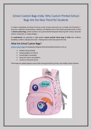 School Custom Bags India - Why Custom Printed School Bags Are the New Trend for Students