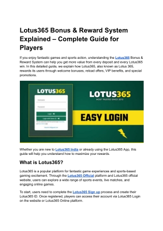 Lotus365 Bonus & Reward System Explained – Complete Guide for Players
