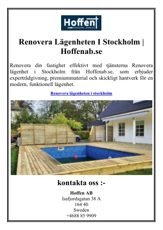 Renovera Lägenheten I Stockholm  Hoffenab.se