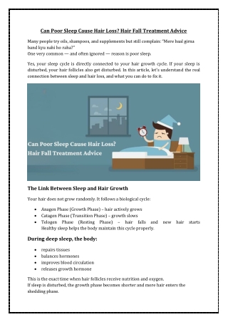 Can Poor Sleep Cause Hair Loss Hair Fall Treatment Advice