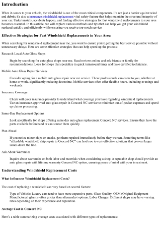 Effective Strategies for Fast Windshield Replacements in Your Area