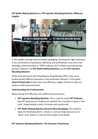 PET Bottle Making Machine vs. PET Injection Moulding Machine Efficiency Insights