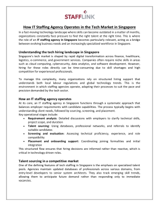 How IT Staffing Agency Operates in the Tech Market in Singapore