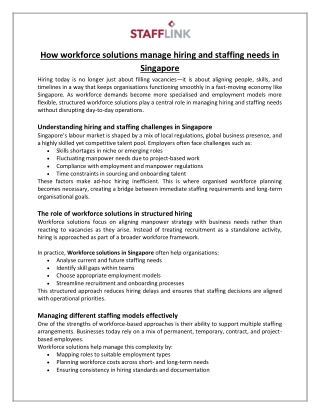 How workforce solutions manage hiring and staffing needs in Singapore
