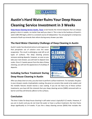 Austin's Hard Water Ruins Your Deep House Cleaning Service Investment in 3 Weeks