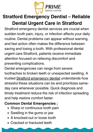 Stratford Emergency Dentist for Fast & Reliable Dental Urgent Care