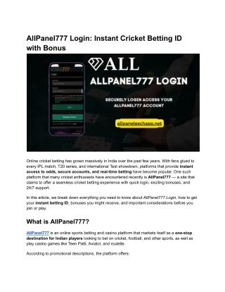 AllPanel777 Login_ Instant Cricket Betting ID with Bonus