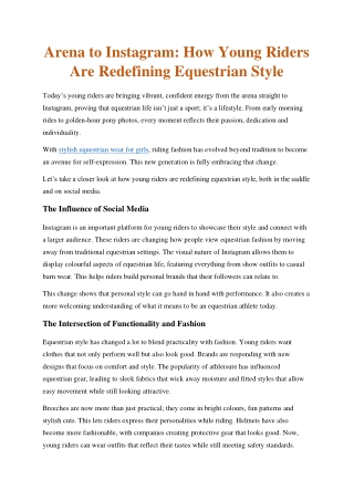 Arena to Instagram: How Young Riders Are Redefining Equestrian Style