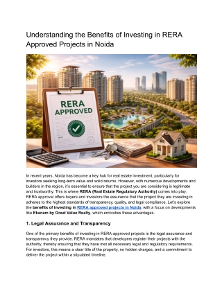Understanding the Benefits of Investing in RERA Approved Projects in Noida