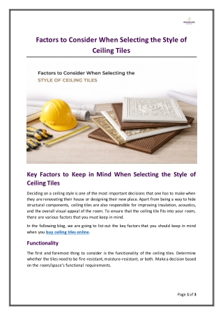 Factors to Consider When Selecting the Style of Ceiling Tiles