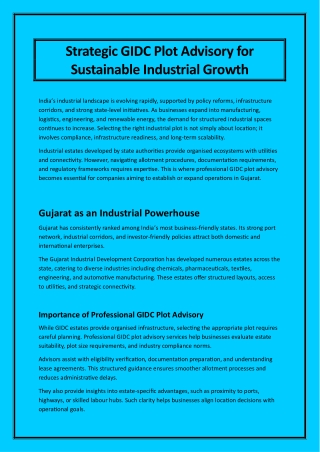 Strategic GIDC Plot Advisory for Sustainable Industrial Growth