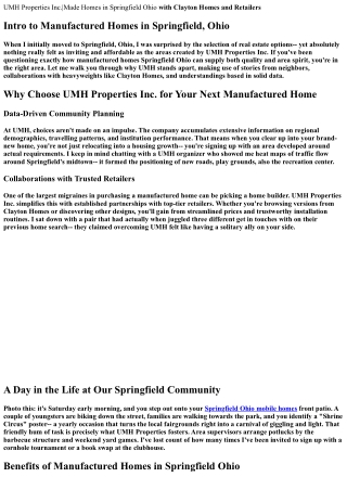 UMH Properties Inc.|Manufactured Homes in Springfield Ohio with <strong>Clayton