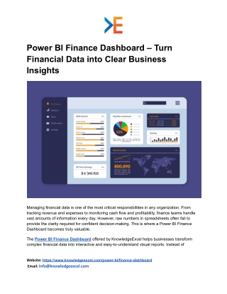 Power BI Finance Dashboard for Real-Time Financial Monitoring