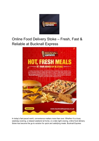 Online Food Delivery Stoke – Fresh, Fast & Reliable at Bucknall Express