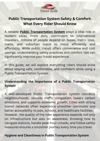 Public Transportation System Safety & Comfort What Every Rider Should Know