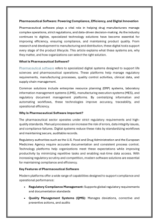 Pharmaceutical Software Powering Compliance, Efficiency, and Digital Innovation