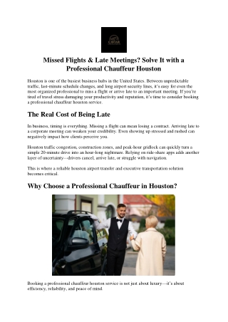 Missed Flights & Late Meetings? Solve It with a Professional Chauffeur Houston