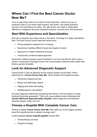 Where Can I Find the Best Cancer Doctor Near me (1)