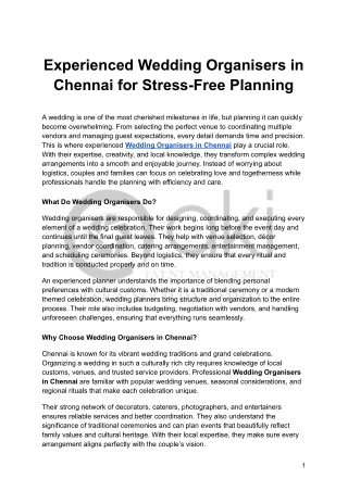 Experienced Wedding Organisers in Chennai for Stress-Free Planning