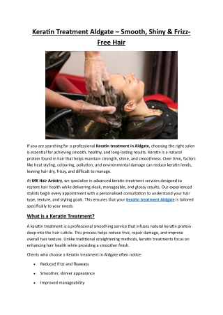 Keratin Treatment Aldgate - MK Hair Artistry