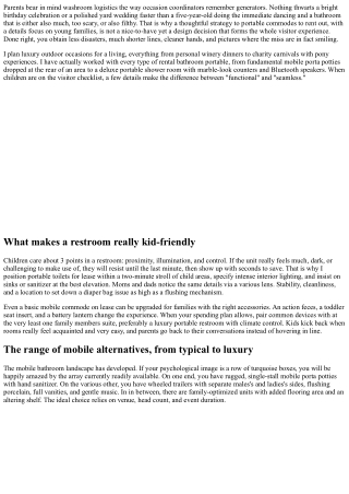 Portable Bathrooms to Rental Fee: Kid-Friendly Solutions