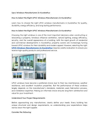 Upvc Windows Manufacturers In Kundrathur