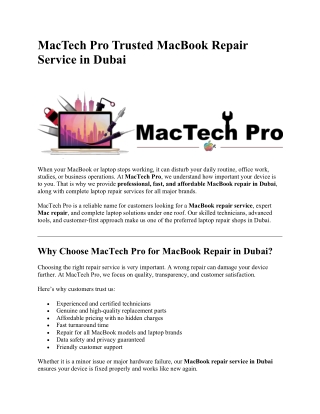 MacTech Pro Trusted MacBook Repair Service in Dubai