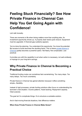 Feeling Stuck Financially_ See How Private Finance in Chennai Can Help You Get Going Again with Confidence!